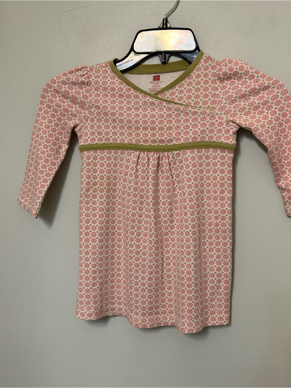 Tea Collection Pink Green Empire Crossover Bodice Flower Dress 2 Floral Girl’s